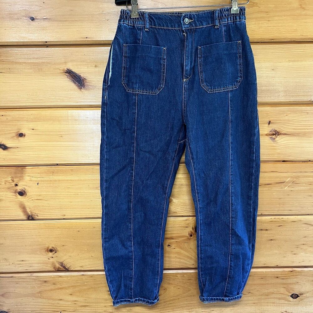Zara Womens Size 4 Baggy Jeans Seamed Dark Wash Denim Front Patch Pockets - Picture 2 of 7